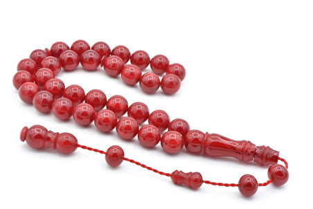 Usta İşi Küre Kesim Damarlı Kırmızı Sıkma Kehribar Tesbih