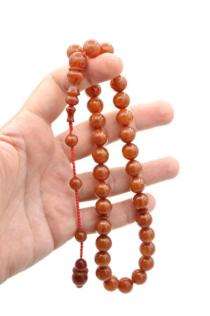 Usta İşi Küre Kesim Damarlı Sarı Sıkma Kehribar Tesbih