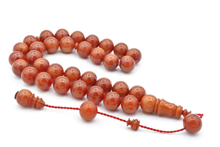 Usta İşi Küre Kesim Damarlı Açık Kırmızı Sıkma Kehribar Tesbih