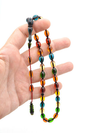 Nail Kaplan İmzalı Beyzi Kesim Rengarenk Sıkma Kehribar Tesbih