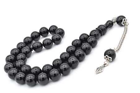 Enes Abdo Yapımı Küre Kesim Siyah Sıkma Kehribar Tesbih