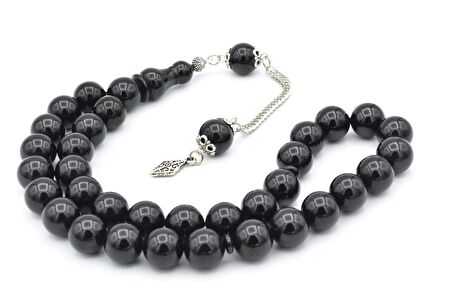 Enes Abdo Yapımı Küre Kesim Siyah Sıkma Kehribar Tesbih