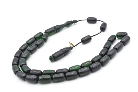 M.Tacir Usta İmzalı Kapsül Kesim Yeşil Siyah Sıkma Kehribar Tesbih