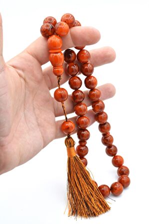 Saçaklı Küre Kesim Dev Boy Turuncu Siyah Katalin Tesbih