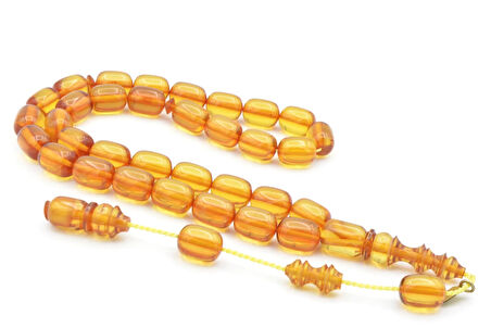 Hakkı Usta İmzalı Kapsül Kesim Sarı Sıkma Kehribar Tesbih