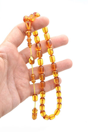 Hakkı Usta İmzalı Kapsül Kesim Sarı Sıkma Kehribar Tesbih