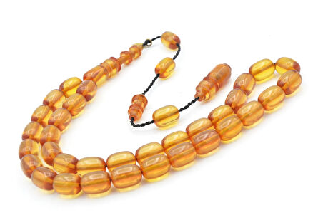 Hakkı Usta İmzalı Kapsül Kesim Şeffaf Sıkma Kehribar Tesbih