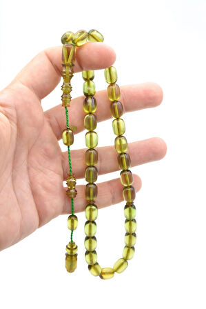 Hakkı Usta İmzalı Kapsül Kesim Yeşil Sıkma Kehribar Tesbih