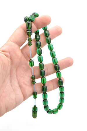 Hakkı Usta İmzalı Kapsül Kesim Mavi Sıkma Kehribar Tesbih