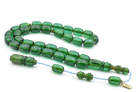 Hakkı Usta İmzalı Kapsül Kesim Mavi Sıkma Kehribar Tesbih