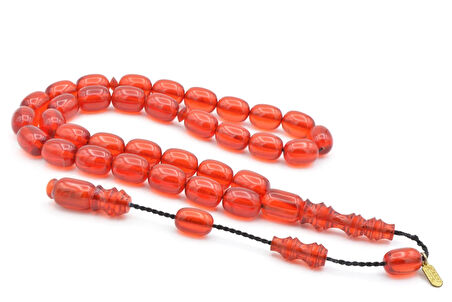 Hakkı Usta İmzalı Kapsül Kesim Kırmızı Sıkma Kehribar Tesbih