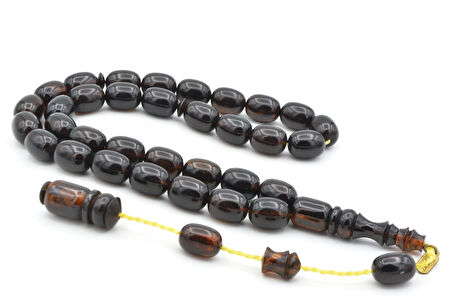 Hakkı Usta İmzalı Kapsül Kesim Siyah Sarı Sıkma Kehribar Tesbih