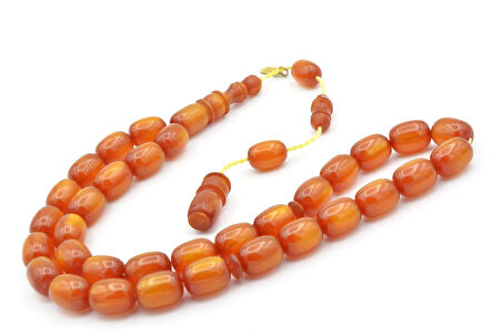 Hakkı Usta İmzalı Kapsül Kesim Simli Turuncu Sıkma Kehribar Tesbih