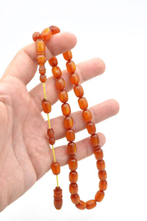 Hakkı Usta İmzalı Kapsül Kesim Simli Turuncu Sıkma Kehribar Tesbih