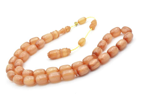 Hakkı Usta İmzalı Kapsül Kesim Simli Beyaz Sıkma Kehribar Tesbih