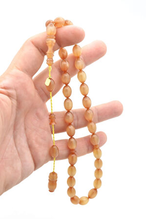 Hakkı Usta İmzalı Beyzi Kesim Simli Beyaz Sıkma Kehribar Tesbih