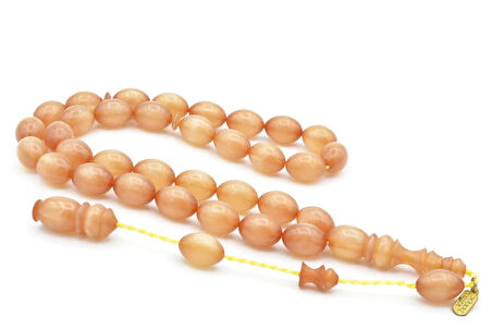 Hakkı Usta İmzalı Beyzi Kesim Simli Beyaz Sıkma Kehribar Tesbih