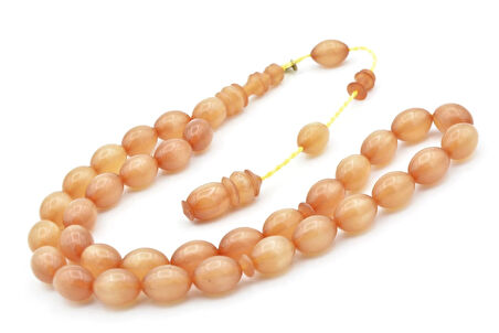 Hakkı Usta İmzalı Beyzi Kesim Simli Beyaz Sıkma Kehribar Tesbih