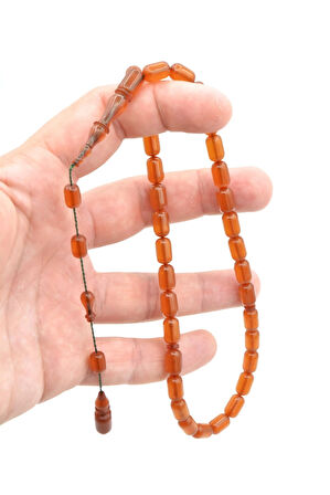 Ebu Şems Usta İşi Kapsül Kesim Sarı Zar Kehribar Tesbih