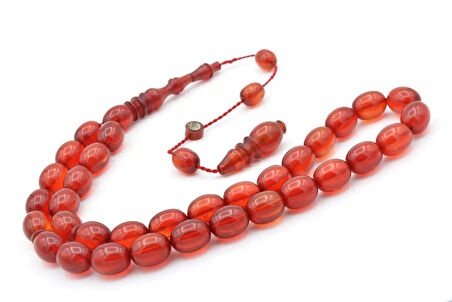 Ahmet Damar Beyzi Hareli Turuncu Sıkma Kehribar Tesbih