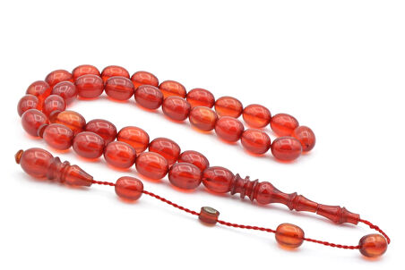 Ahmet Damar Beyzi Hareli Turuncu Sıkma Kehribar Tesbih