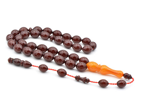 Usta İşi Beyzi Tıraşlı İmameli Vişne Rengi Sıkma Kehribar Tesbih