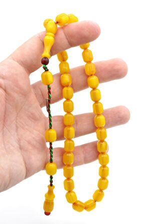 Zeyzun İmzalı Kapsül Kesim Sarı Sıkma Kehribar Tesbih 002