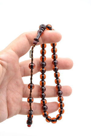 Zeyzun İmzalı Küre Kesim Kahverengi Sıkma Kehribar Tesbih