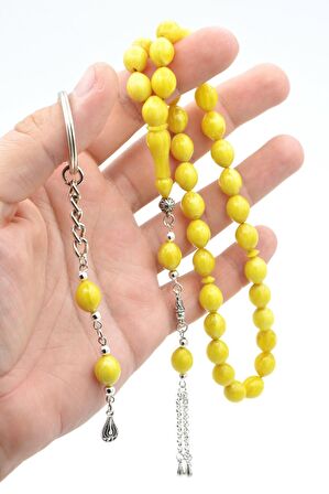 Özel Kutusunda Anahtarlıklı Beyzi Kesim Sarı Katalin Tesbih Seti