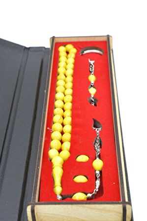 Özel Kutusunda Anahtarlıklı Beyzi Kesim Sarı Katalin Tesbih Seti