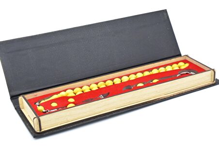 Özel Kutusunda Anahtarlıklı Beyzi Kesim Sarı Katalin Tesbih Seti