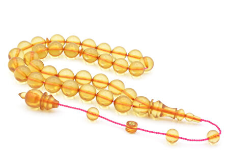 Ömer Mekik İmzalı Küre Kesim Şeffaf Ateş Kehribar Tesbih