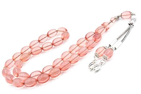 0.6 Şeffaf Delim Beyzi Kesim Açık Pembe Ateş Kehribar Tesbih