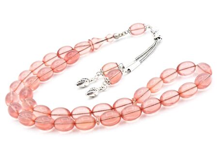 0.6 Şeffaf Delim Beyzi Kesim Açık Pembe Ateş Kehribar Tesbih