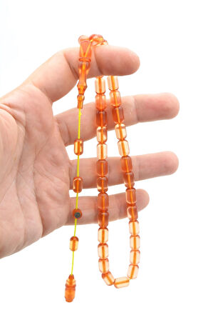 Hacı Tüver İmzalı Kapsül Pembe Ateş Kehribar Tesbih