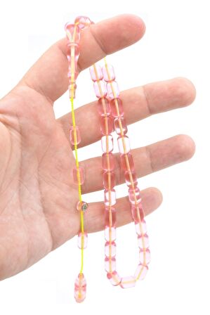 Hacı Tüver İmzalı Kapsül Pembe Ateş Kehribar Tesbih