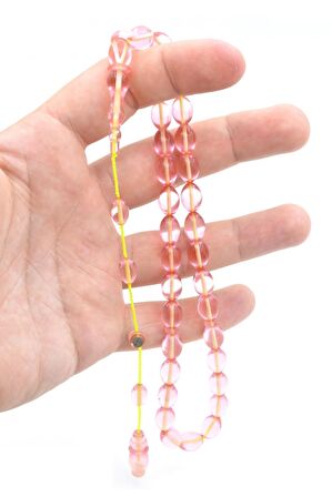 Hacı Tüver İmzalı Beyzi Pembe Ateş Kehribar Tesbih