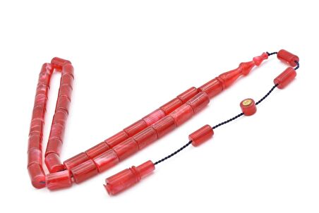 Erkan Çubukcu İmzalı Kesme Model Kırmızı Sıkma Kehribar Tesbih 003