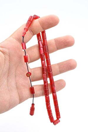 Erkan Çubukcu İmzalı Kesme Model Kırmızı Sıkma Kehribar Tesbih 003