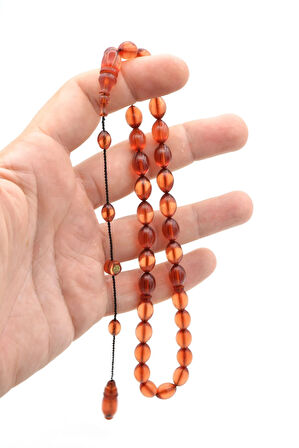 Sarı Ahmet İmzalı Beyzi Kesim Turuncu Sıkma Kehribar Tesbih