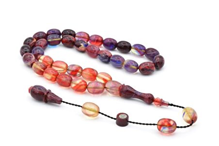 Kemal Kuş İmzalı Beyzi Kesim Renkli Sıkma Kehribar Tesbih