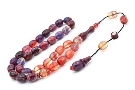 Kemal Kuş İmzalı Beyzi Kesim Renkli Sıkma Kehribar Tesbih