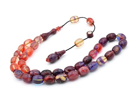 Kemal Kuş İmzalı Beyzi Kesim Renkli Sıkma Kehribar Tesbih