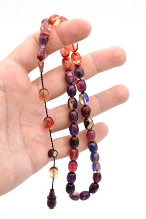 Kemal Kuş İmzalı Beyzi Kesim Renkli Sıkma Kehribar Tesbih