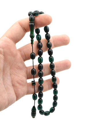 Kemal Kuş İmzalı Beyzi Kesim Lacivert Sıkma Kehribar Tesbih