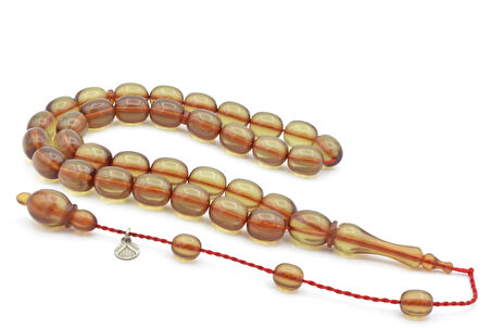 Ahmet Damar İmzalı Beyzi Kesim Açık Mavi Sıkma Kehribar Tesbih