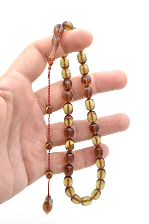 Ahmet Damar İmzalı Beyzi Kesim Açık Mavi Sıkma Kehribar Tesbih