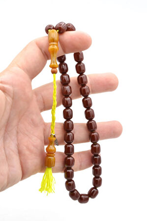 Zeyzun İmzalı Fıçı Kesim Kahverengi Sıkma Kehribar Tesbih