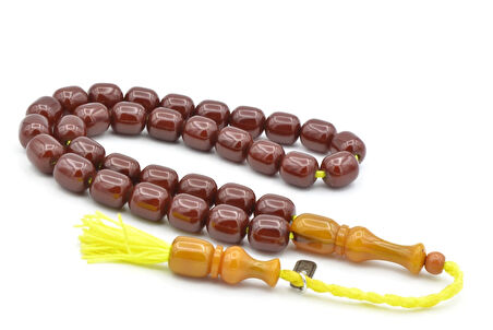 Zeyzun İmzalı Fıçı Kesim Kahverengi Sıkma Kehribar Tesbih