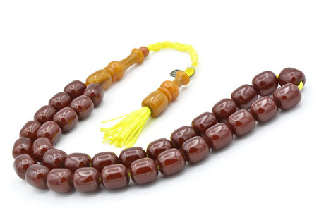 Zeyzun İmzalı Fıçı Kesim Kahverengi Sıkma Kehribar Tesbih